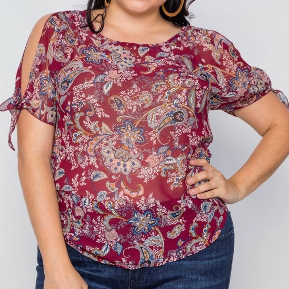 Plus Size Burgundy Floral Chiffon Top!!